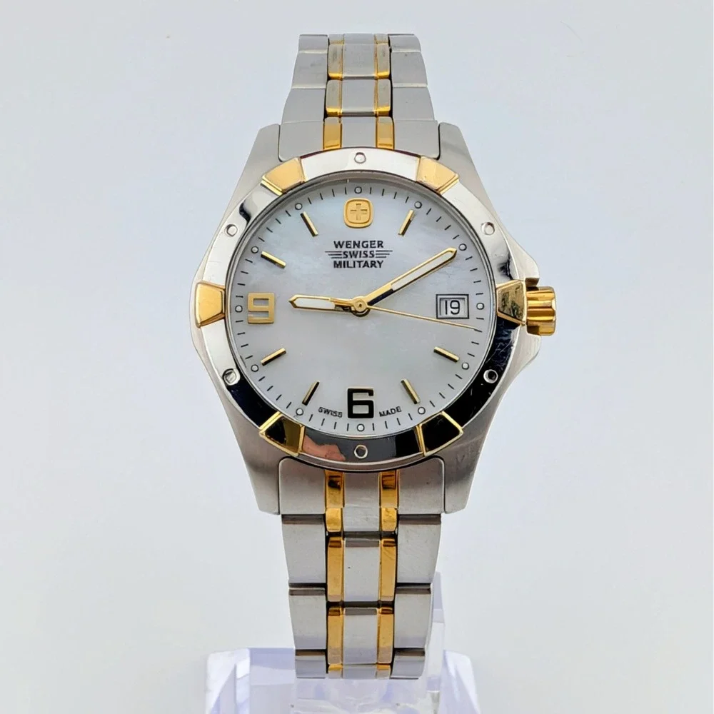 Wenger Swiss Military Elite 79093 Two Tone MOP Dial Quartz Watch Lume 33mm 8.5